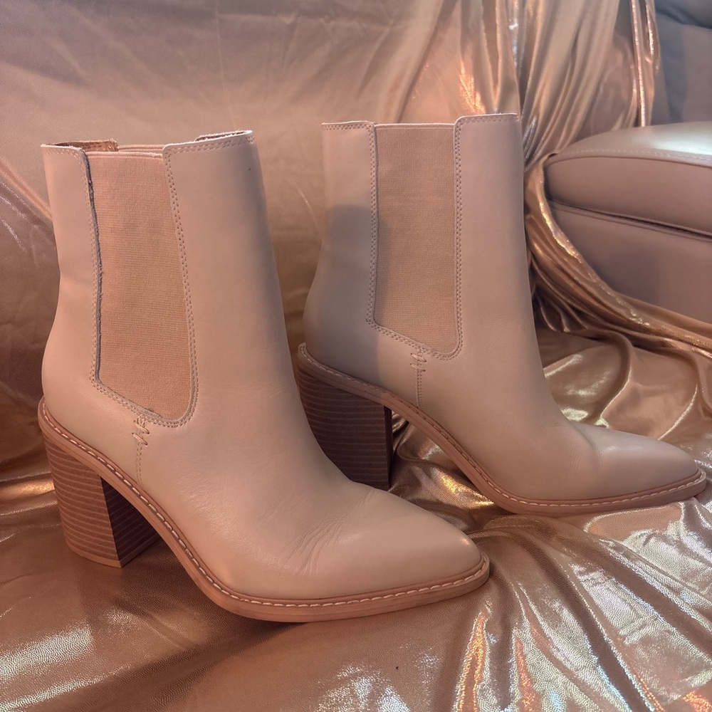 Women's Cream Pointed Toe Ankle Boots - Picture 2 of 4